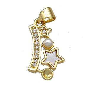 Copper Star Pendant Pave Shell Zircon 18K Gold Plated, approx 10-18mm [FN40862]
