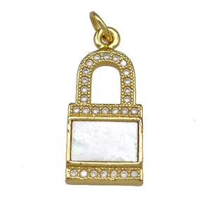 Copper Lock Pendant Pave Shell Zirconia 18K Gold Plated, approx 10-19mm [FN40864]