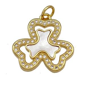 Copper Clover Pendant Pave Shell Zircon 18K Gold Plated, approx 16-18mm [FN40865]