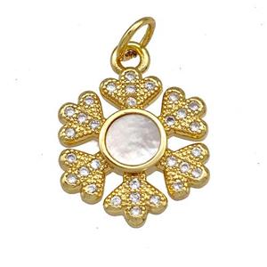 Copper Snowflake Charms Pendant Pave Shell Zirconia 18K Gold Plated, approx 15mm [FN40866]