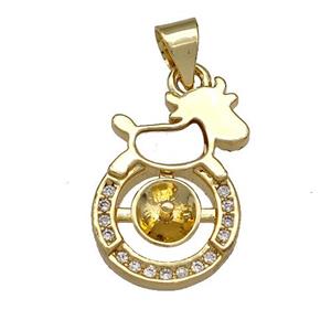 Copper Calf Pendant Pave Shell Zircon 18K Gold Plated, approx 12-18mm [FN40868]