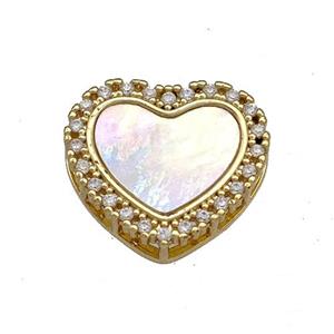 Copper Heart Beads Pave Shell Zircon 18K Gold Plated, approx 14-16mm [FN40872]