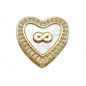 Copper Heart Beads Pave Shell Zircon Infinity 18K Gold Plated, approx 18.5mm [FN40874]
