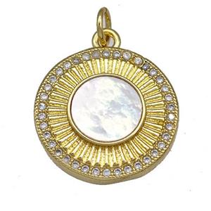 Copper Sun Charms Pendant Pave Shell Zirconia 18K Gold Plated, approx 18.5mm [FN40875]