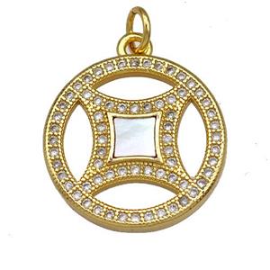 Copper Circle Pendant Pave Shell Zircon 18K Gold Plated, approx 18.5mm [FN40876]