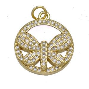 Copper Butterfly Pendant Pave Shell Zircon 18K Gold Plated, approx 18mm [FN40882]