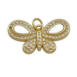 Copper Butterfly Pendant Pave Shell Zircon 18K Gold Plated, approx 13-24mm [FN40883]