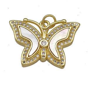 Copper Butterfly Pendant Pave Shell Zircon 18K Gold Plated, approx 17-24mm [FN40884]