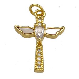 Copper Angel Wings Pendant Pave Shell Zirconia 18K Gold Plated, approx 16-20mm [FN40886]