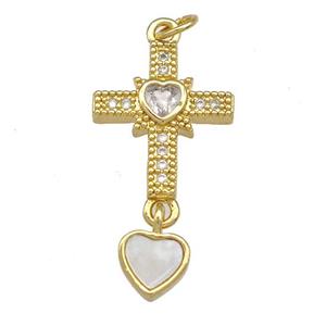 Copper Cross Pendant Pave Shell Zircon 18K Gold pLated, approx 15-30mm [FN40887]