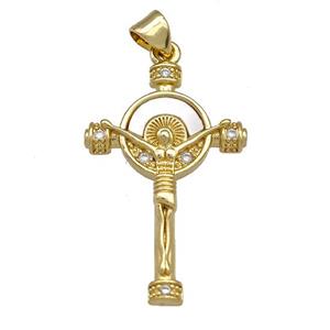 Virgin Mary Charms Copper Religious Pendant Pave Shell Zirconia 18K Gold Plated, approx 19-30mm [FN40888]