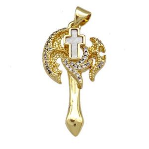 Axe Charms Copper Pendant Pave Shell Zircon 18K Gold Plated, approx 16-28mm [FN40889]