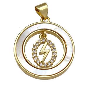 Copper Circle Pendant Pave Shell Zircon Lightning 18K Gold Plated, approx 21mm [FN40891]