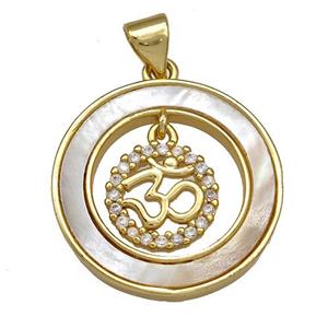 Copper Circle Pendant Pave Shell Zircon 18K Gold Plated, approx 21mm [FN40892]