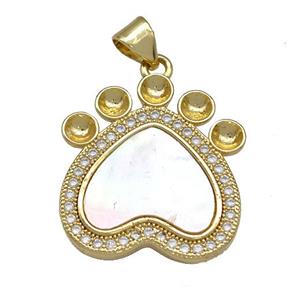 Copper Paws Charms Pendant Pave Shell Zircon 18K Gold Plated, approx 19-21mm [FN40906]