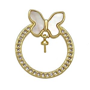 Copper Butterfly Pendant Pave Shell Zircon Circle 18K Gold Plated, approx 20mm [FN40908]