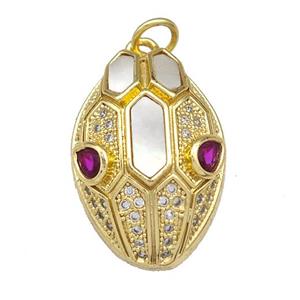 Alien Charms Copper Pendant Pave Shell Zircon 18K Gold Plated, approx 15-21mm [FN40909]