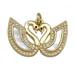 Copper Swan Pendant Pave Shell Zircon 18K Gold Plated, approx 15-25mm [FN40910]