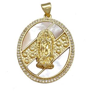 Jesus Charms Copper Pendant Pave Shell Zircon 18K Gold Plated, approx 23-27mm [FN40912]
