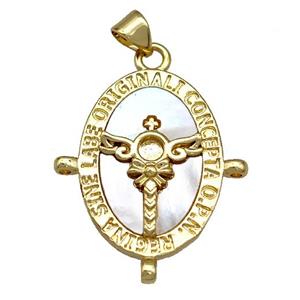 Copper Angel Wings Pendant Pave Shell Oval 18K Gold Plated, approx 25-30mm [FN40914]