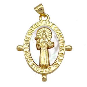 Jesus Charms Copper Oval Pendant Pave Shell 18K Gold Plated, approx 25-30mm [FN40916]