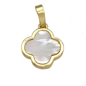 Copper Clover Pendant Pave Shell 18K Gold Plated, approx 13mm [FN40918]
