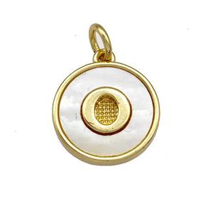 Copper Circle Pendant Pave Shell Letter-O 18K Gold Plated, approx 13mm [FN40921]