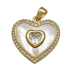 Copper Heart Pendant Pave Shell Zircon 18K Gold Plated, approx 18mm [FN40923]