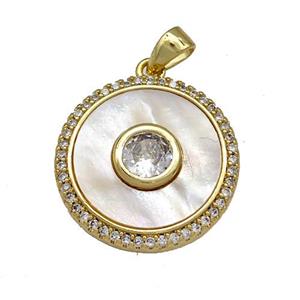 Copper Circle Pendant Pave Shell Zircon 18K Gold Plated, approx 18mm [FN40924]