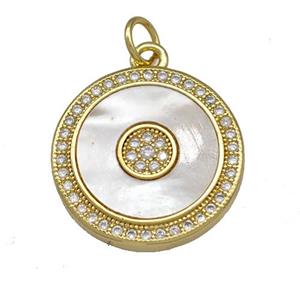 Copper Circle Pendant Pave Shell Zircon 18K Gold Plated, approx 18mm [FN40925]