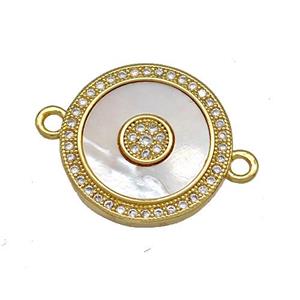 Copper Circle Connector Pave Shell Zircon 18K Gold Plated, approx 18mm [FN40926]