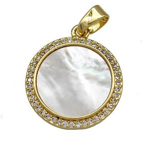 Copper Circle Pendant Pave Shell Zircon 18K Gold Plated, approx 19mm [FN40927]