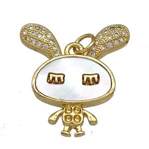 Copper Rabbit Pendant Pave Shell Zircon 18K Gold Plated, approx 20-22mm [FN40932]