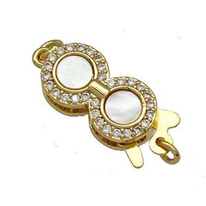 Copper Slide Clasp Pave Shell Zircon 18K Gold Plated, approx 8-18mm [FN40933]