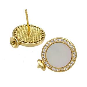 Copper Stud Earrings Pave Shell Zircon Bail 18K Gold Plated, approx 14mm [FN40934]