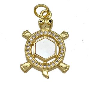 Copper Tortoise Charms Pendant Pave Shell Zircon 18K Gold Plated, approx 14.5-20mm [FN40941]