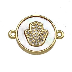 Copper Circle Connector Pave Shell Zircon Hamsahand 18K Gold Plated, approx 16mm [FN40943]