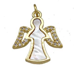 Copper Fairy Charms Pendant Pave Shell Zircon Angel Wings 18K Gold Plated, approx 19mm [FN40947]
