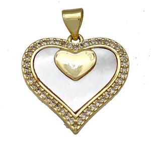 Copper Heart Pendant Pave Shell Zircon 18K Gold Plated, approx 20-21mm [FN40948]