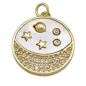 Copper Moon Pendant Pave Shell Zircon Planet 18K Gold Plated, approx 20mm [FN40949]