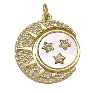 Copper Moon Pendant Pave Shell Zircon 18K Gold Plated, approx 20mm [FN40950]