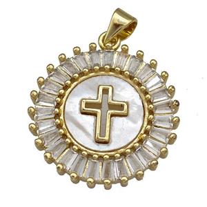 Copper Circle Pendant Pave Shell Zircon 18K Gold Plated, approx 22mm [FN40951]