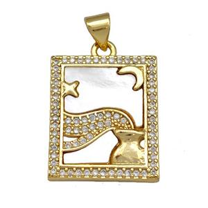 Copper Tarot Card Pendant Pave Zircon Zodiac Aquarius 18K Gold Plated, approx 16-20mm [FN40957]