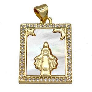 Copper Tarot Card Pendant Pave Zircon Mary 18K Gold Plated, approx 16-20mm [FN40958]