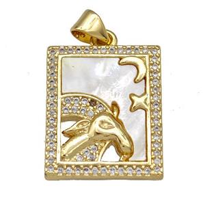 Copper Tarot Card Pendant Pave Zircon Zodiac Aries 18K Gold Plated, approx 16-20mm [FN40959]