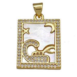 Copper Tarot Card Pendant Pave Zircon Zodiac Cancer 18K Gold Plated, approx 16-20mm [FN40960]