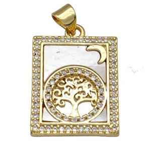 Copper Tarot Card Pendant Pave Zircon Tree Of Life 18K Gold Plated, approx 16-20mm [FN40961]
