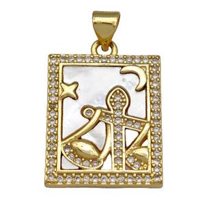 Copper Tarot Card Pendant Pave Zircon Zodiac Libra 18K Gold Plated, approx 16-20mm [FN40963]