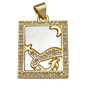 Copper Tarot Card Pendant Pave Zircon Zodiac Pisces 18K Gold Plated, approx 16-20mm [FN40964]