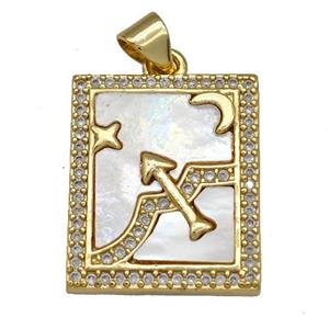 Copper Tarot Card Pendant Pave Zircon Zodiac Sagittarius 18K Gold Plated, approx 16-20mm [FN40965]